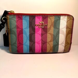 Coach Double Zip Wristlet EUC striped C6022 MSRP $138